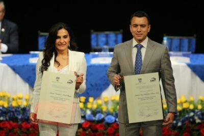 Quito, 15 de noviembre de 2023. Entrega de credenciales al presidente Daniel Noboa y vicepresidenta Verónica Abad, en el teatro Sucre, en Quito.